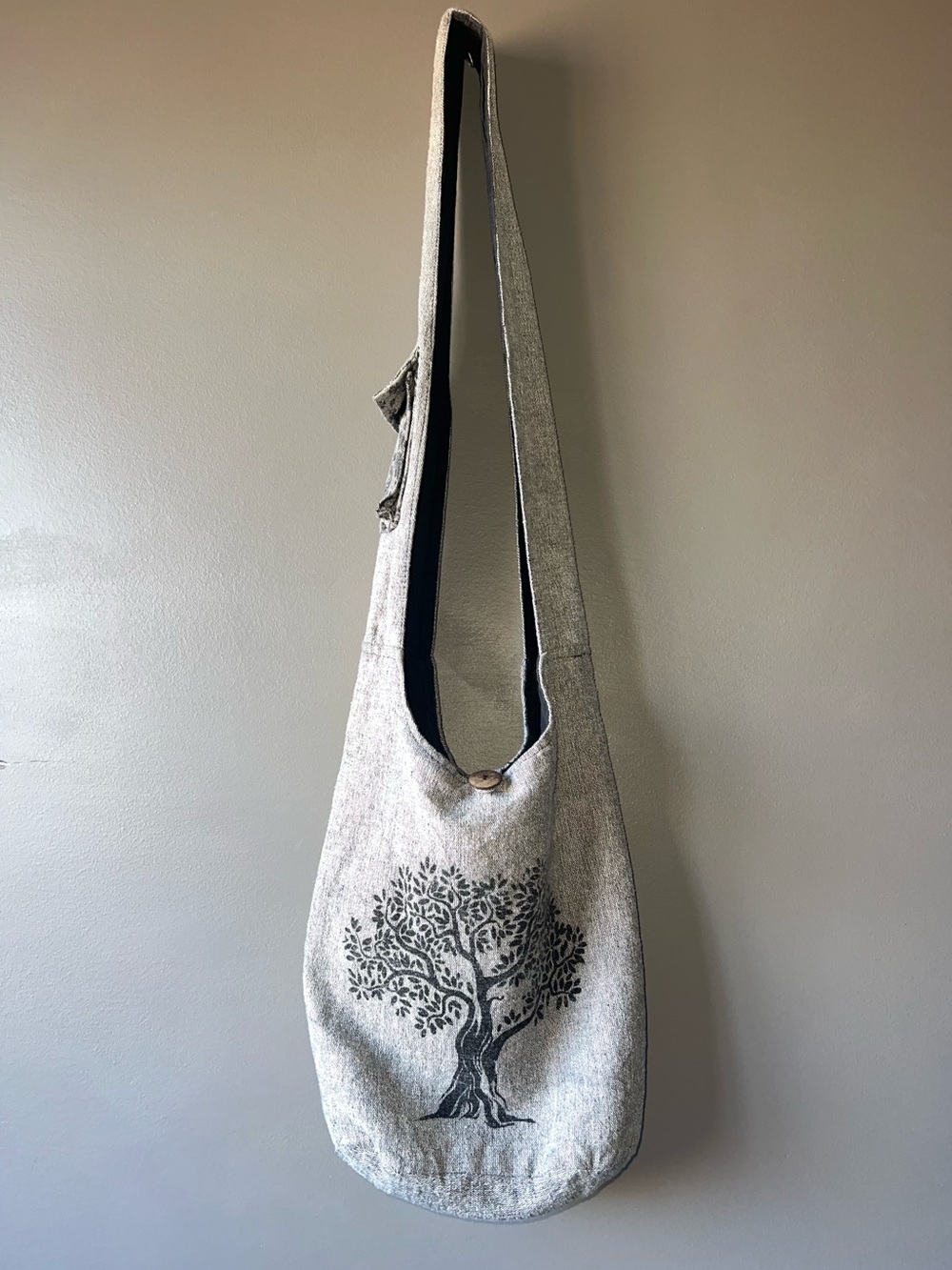 Gray Tree-Print Crossbody Cotton Sling Bag